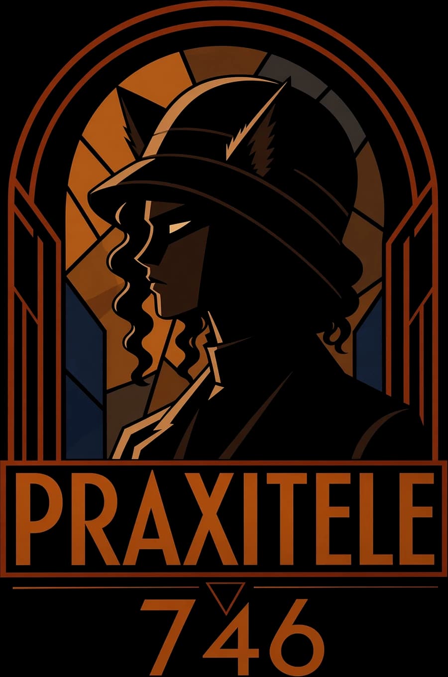 Praxitèle 746 — silhouette au chapeau cloche, de profil, dans une arche Art déco